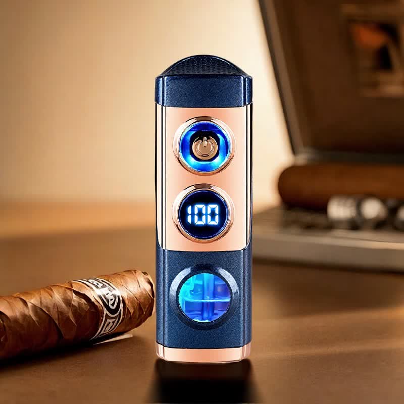 Briquet à cigares intelligent 4 en 1 à triple flamme avec repose-cigare et emporte-pièce intégrés - Bleu - image 14