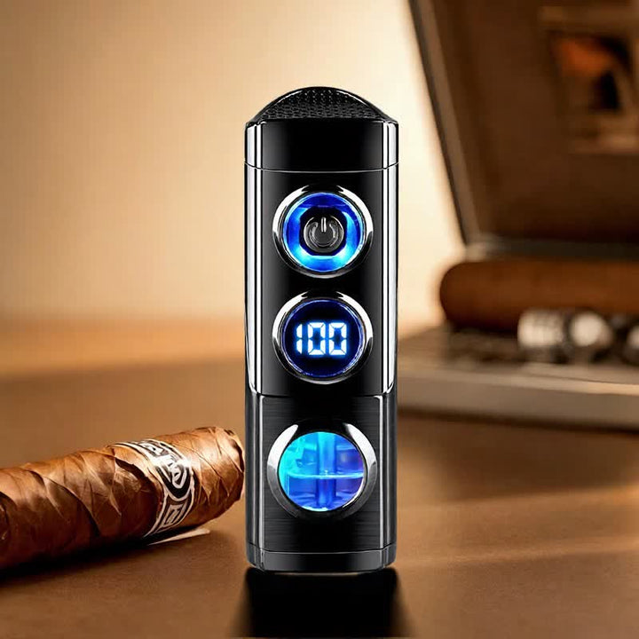 Briquet à cigares intelligent 4 en 1 à triple flamme avec repose-cigare et emporte-pièce intégrés - Noir - image 0