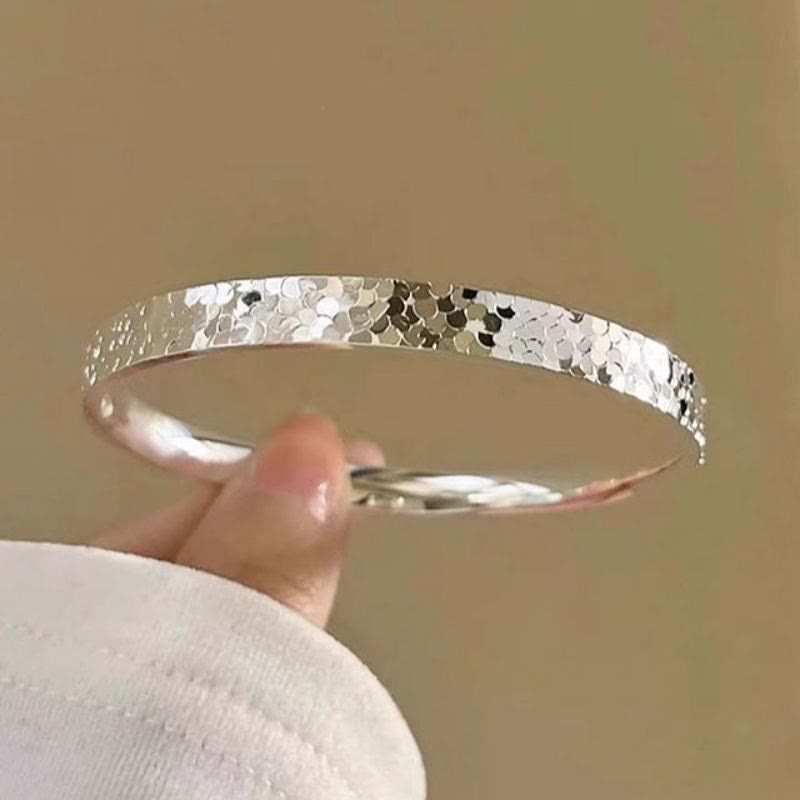 Bracelet jonc ouvert ajustable argenté à texture de glace pilée pour femme - image 5