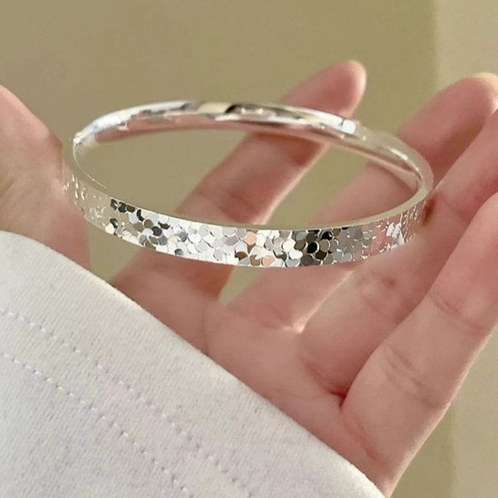 Bracelet jonc ouvert ajustable argenté à texture de glace pilée pour femme - image 6