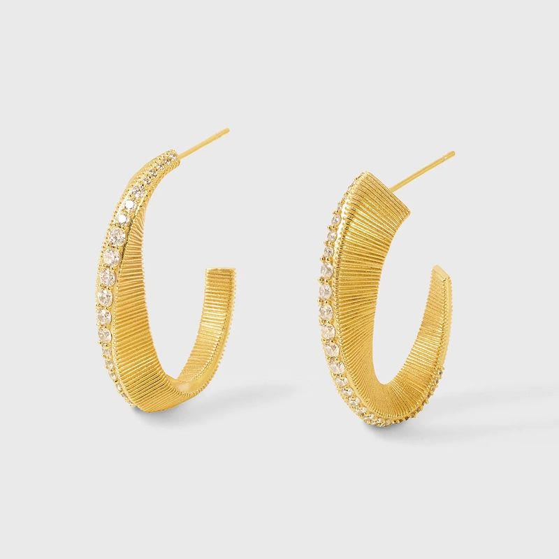 Boucles d'oreilles créoles texturées vintage en forme de C incrustées de zircon pour femmes - image 4