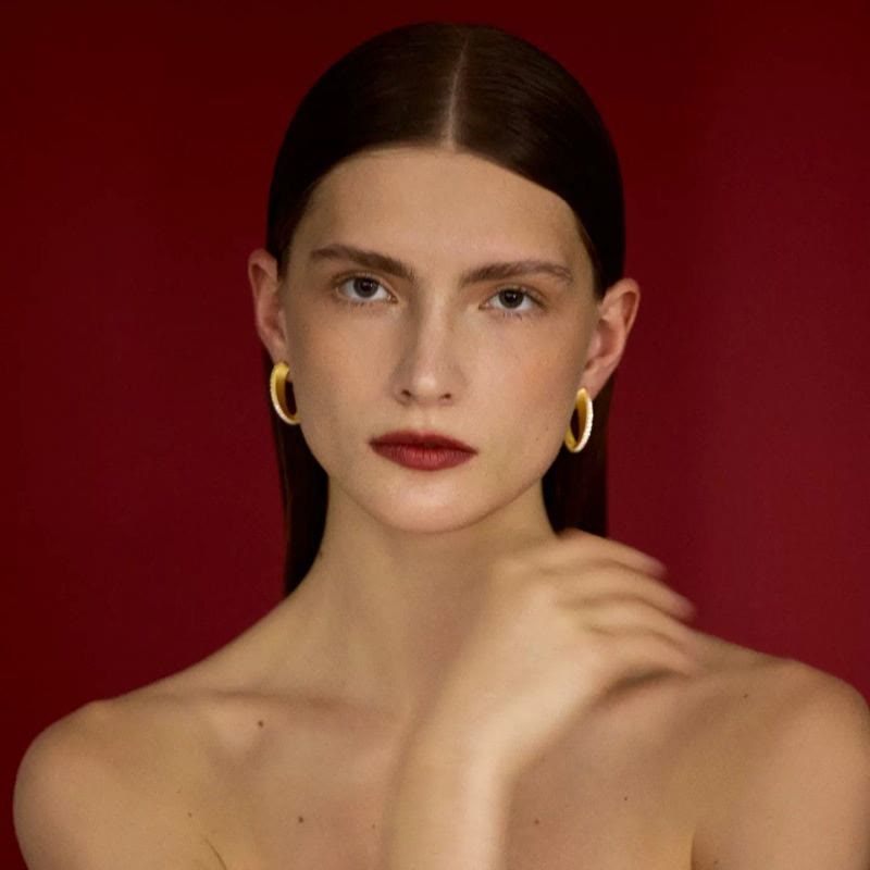 Boucles d'oreilles créoles texturées vintage en forme de C incrustées de zircon pour femmes - image 5