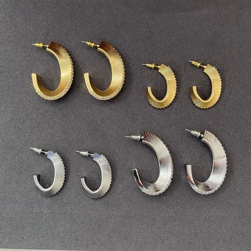 Boucles d'oreilles créoles texturées vintage en forme de C incrustées de zircon pour femmes - image 0