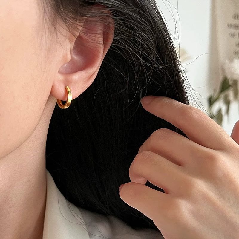 Boucles d'oreilles créoles œil de chat texturées en argent S925 pour femmes - image 12