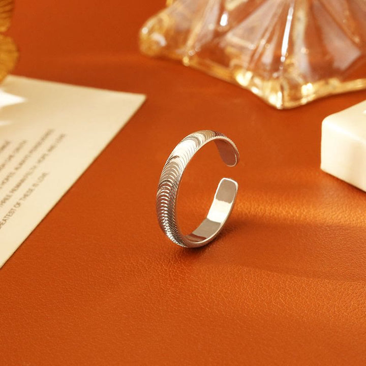 Bague unisexe vintage à motif écailles de dragon texturées et ajustable - Argent - image 0