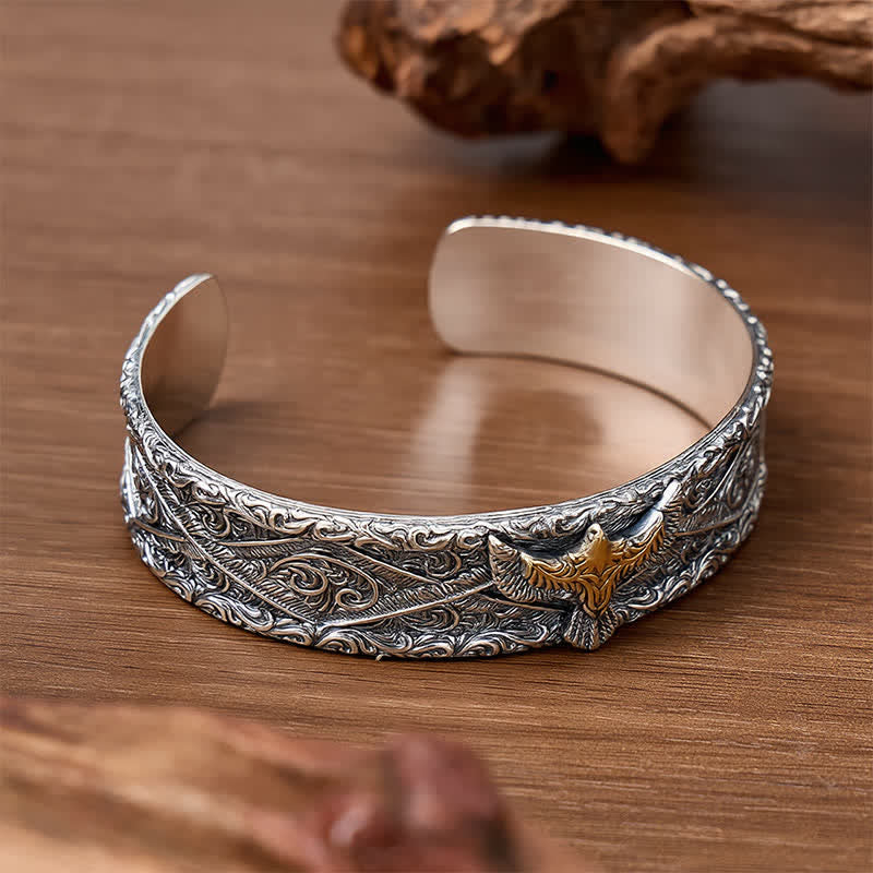Bracelet manchette ouvert à gravure en volutes et aigle occidental - image 4