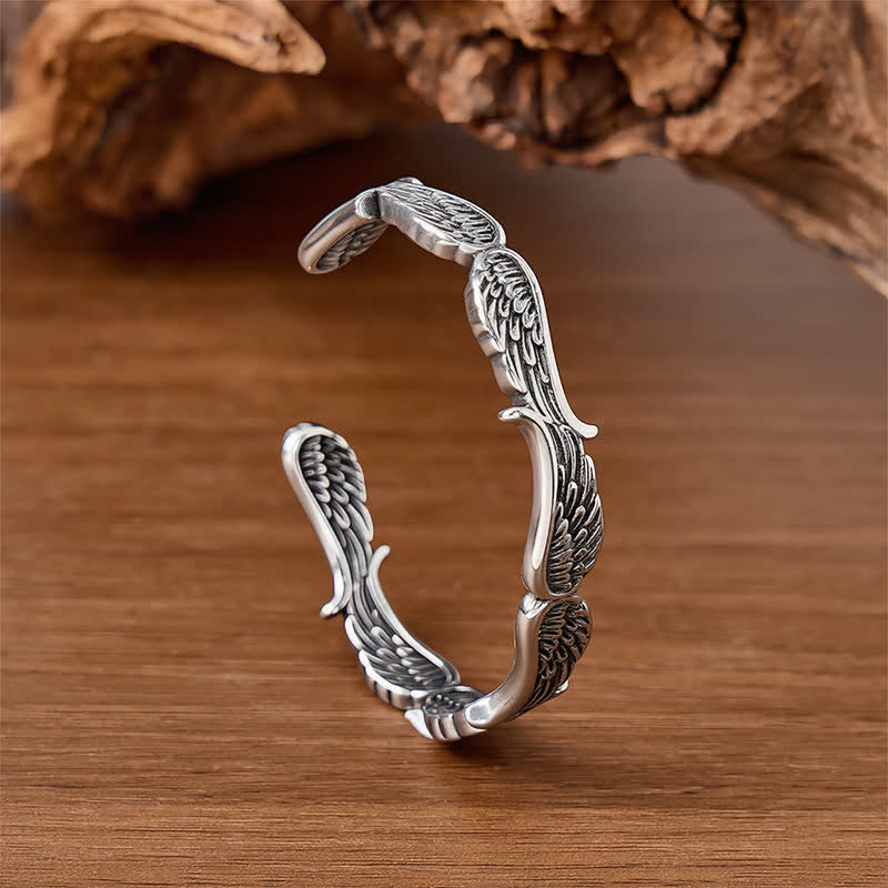 Bracelet manchette ouvert en plumes d'ange western « Fall From Heaven » - Argent - image 0