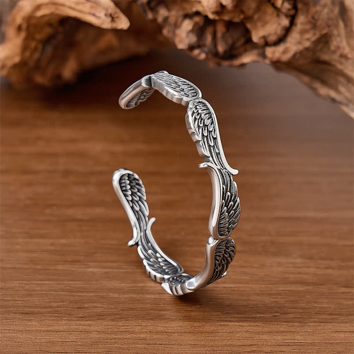Bracelet manchette ouvert en plumes d'ange western « Fall From Heaven » - Argent - image 0