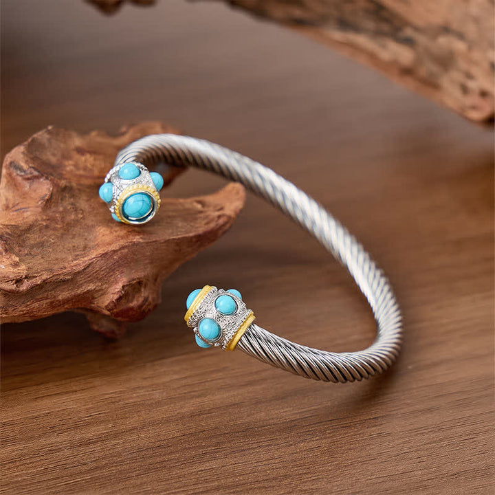 Bracelet manchette ouvert torsadé en turquoise éternelle - Argent - image 0