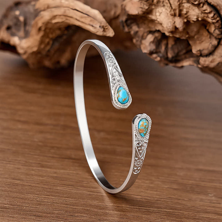 Bracelet manchette ouvert Rugged Beauty à double larme turquoise - Turquoise bleue - image 0