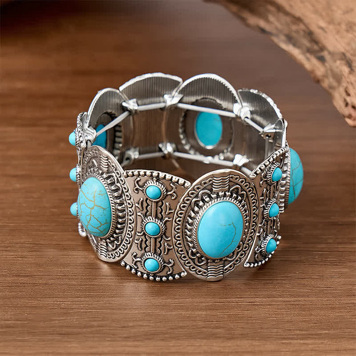 Bracelet manchette large ouvert orné de grosses perles turquoise, inspiré des palais - image 2