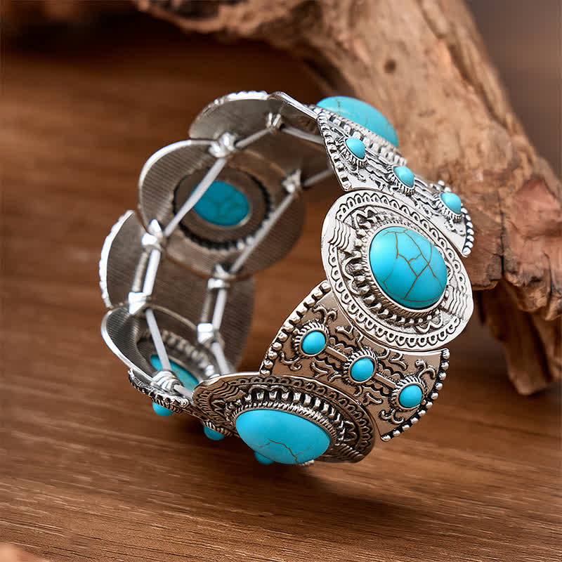 Bracelet manchette large ouvert orné de grosses perles turquoise, inspiré des palais - image 4