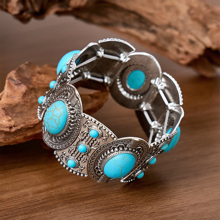 Bracelet manchette large ouvert orné de grosses perles turquoise, inspiré des palais - image 3