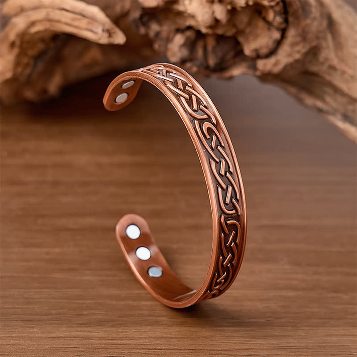 Bracelet magnétique ouvert en cuivre à motif rose et à fleurs de rose - Bronze rouge - image 0