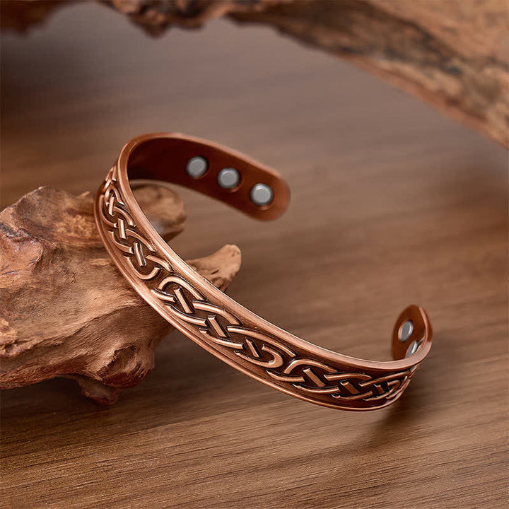 Bracelet magnétique ouvert en cuivre à motif rose et à fleurs de rose - image 3