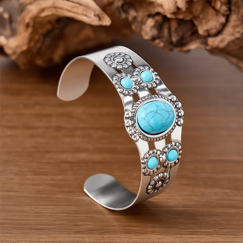 Bracelet manchette ouvert en pierre turquoise craquelée Desert Sun - Argent - image 0
