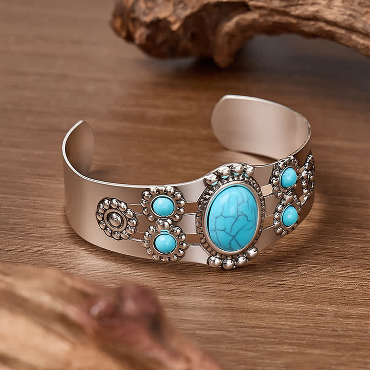 Bracelet manchette ouvert en pierre turquoise craquelée Desert Sun - image 4