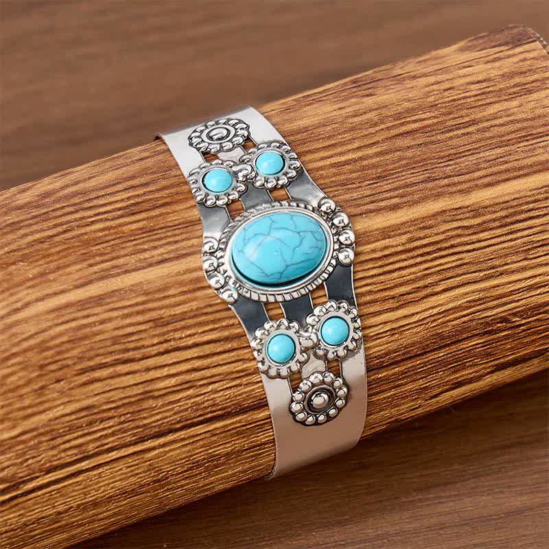 Bracelet manchette ouvert en pierre turquoise craquelée Desert Sun - image 2