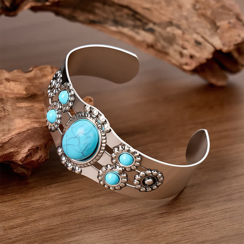 Bracelet manchette ouvert en pierre turquoise craquelée Desert Sun - image 3