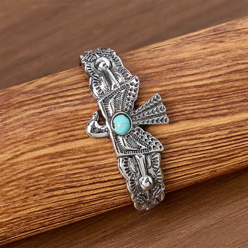 Bracelet manchette ouvert turquoise Western Eagle Thunderbird - image 3
