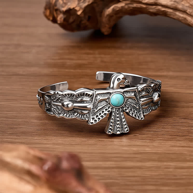 Bracelet manchette ouvert turquoise Western Eagle Thunderbird - image 4