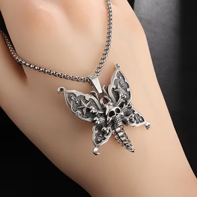 Collier papillon de nuit gothique crâne avec ailes étoilées - image 3