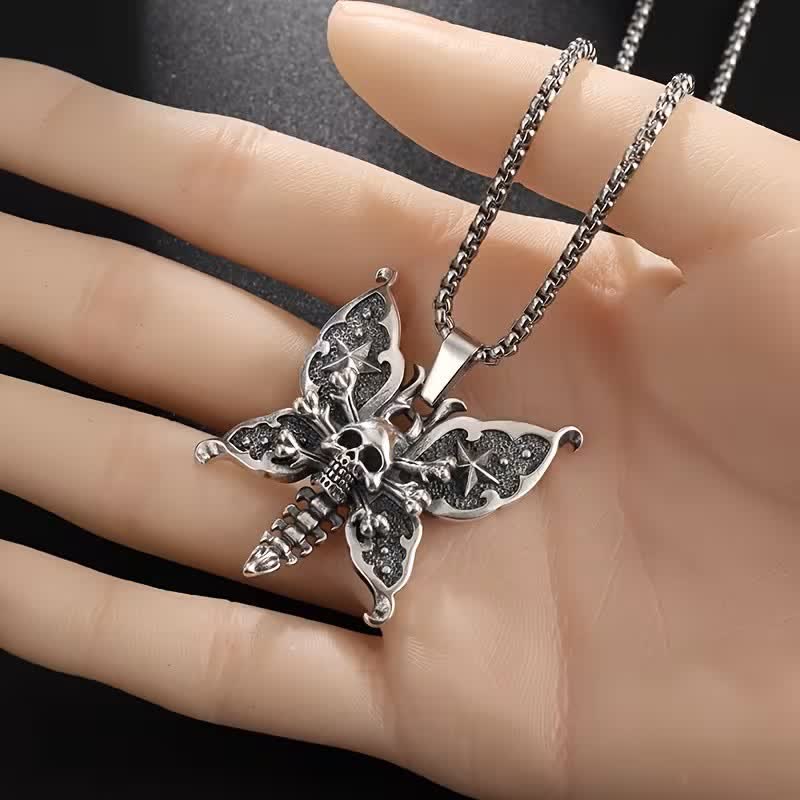 Collier papillon de nuit gothique crâne avec ailes étoilées - image 2
