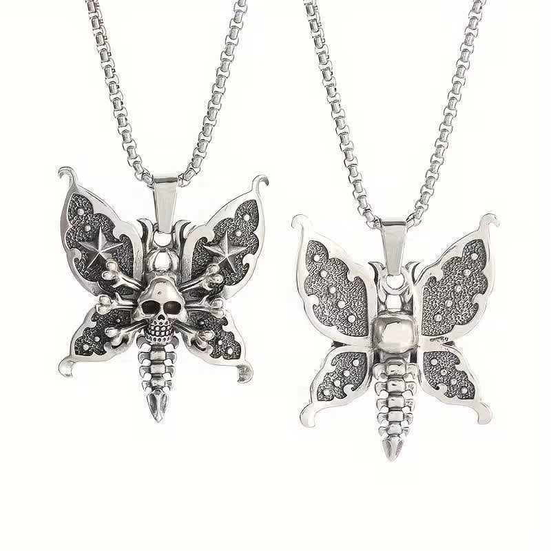 Collier papillon de nuit gothique crâne avec ailes étoilées - image 9