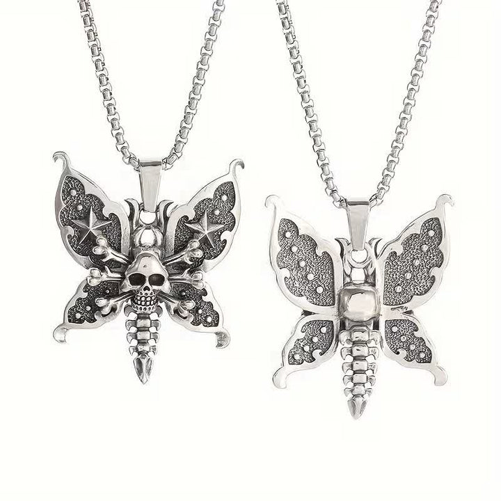 Collier papillon de nuit gothique crâne avec ailes étoilées - image 9