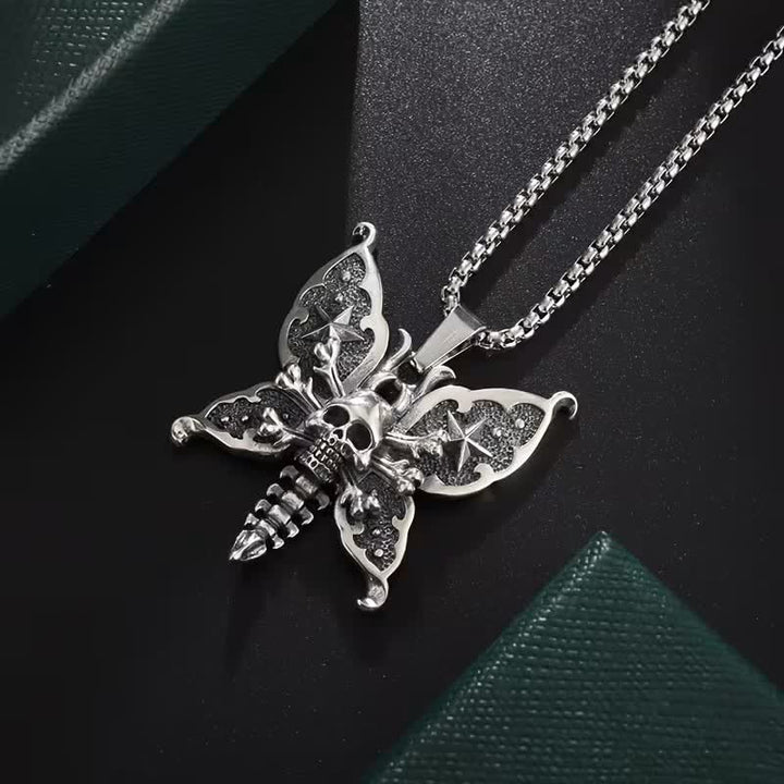 Collier papillon de nuit gothique crâne avec ailes étoilées - image 6