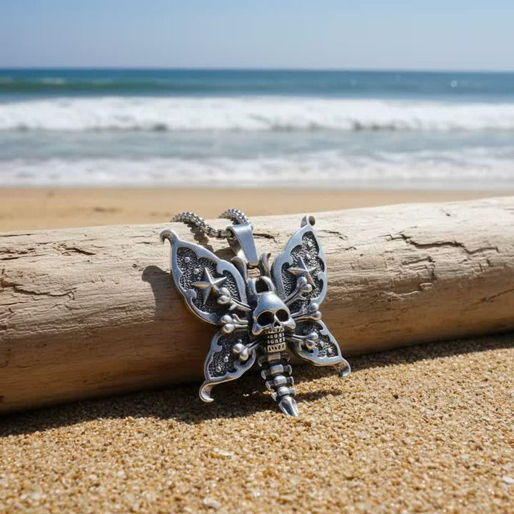 Collier papillon de nuit gothique crâne avec ailes étoilées - image 4