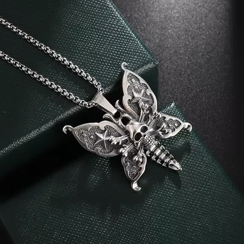 Collier papillon de nuit gothique crâne avec ailes étoilées - image 5