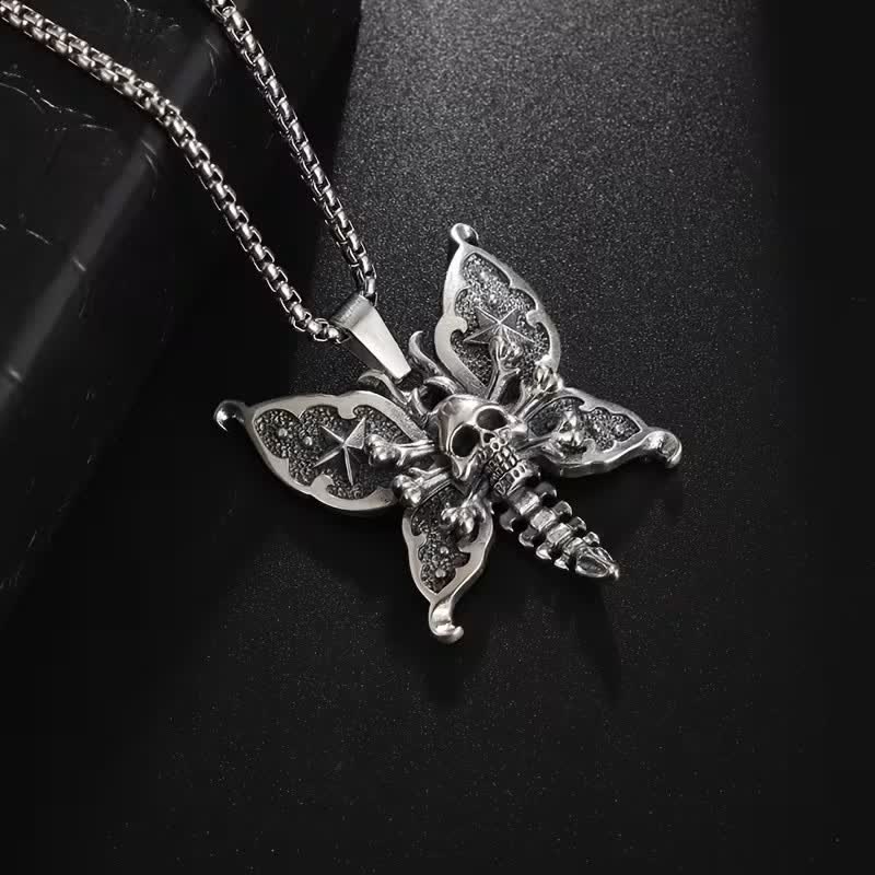 Collier papillon de nuit gothique crâne avec ailes étoilées - image 7