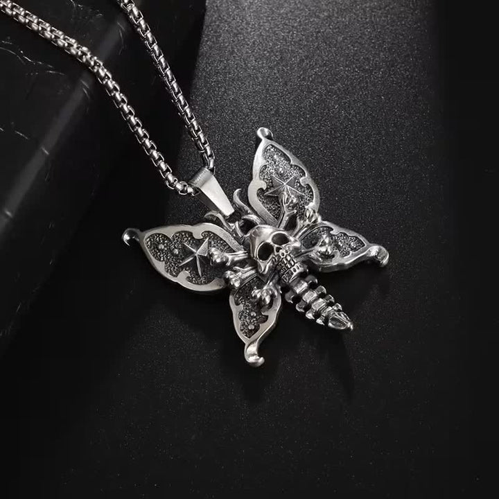 Collier papillon de nuit gothique crâne avec ailes étoilées - image 7