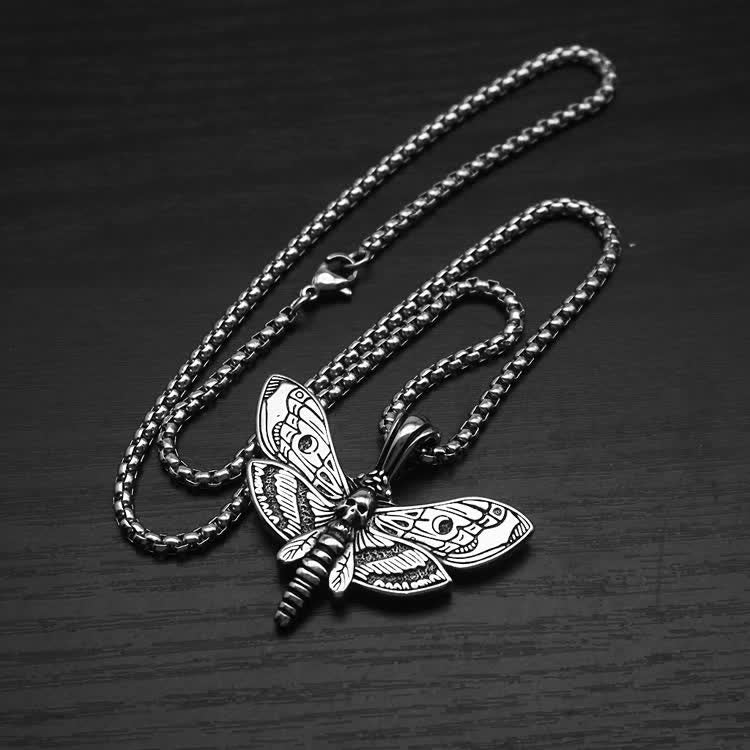 Collier unisexe gothique punk avec motif de papillon de nuit et tête de mort - image 2