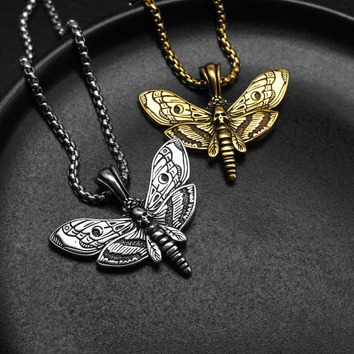 Collier unisexe gothique punk avec motif de papillon de nuit et tête de mort - image 1