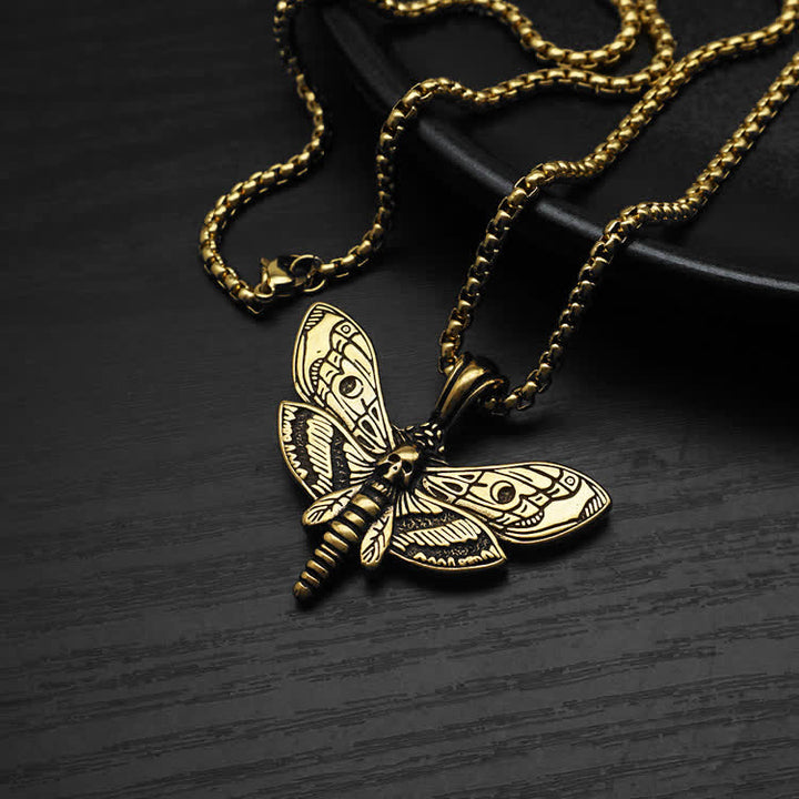 Collier unisexe gothique punk avec motif de papillon de nuit et tête de mort - Or - image 5