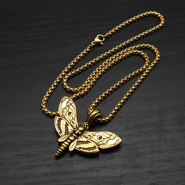 Collier unisexe gothique punk avec motif de papillon de nuit et tête de mort - image 8