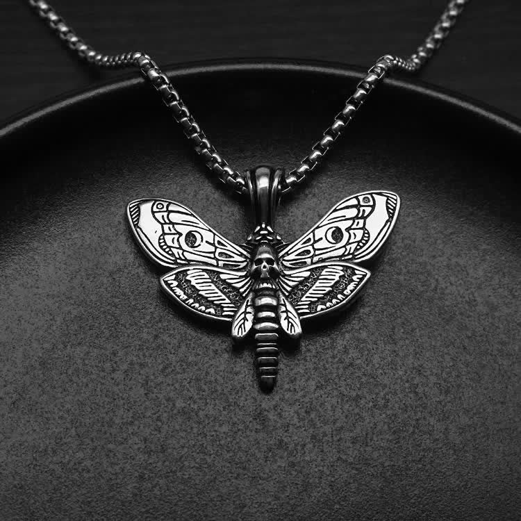 Collier unisexe gothique punk avec motif de papillon de nuit et tête de mort - image 3