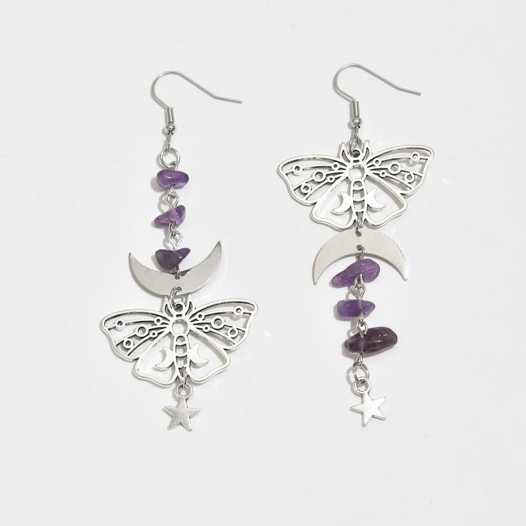 Boucles d'oreilles pendantes en cristal Luna Moth, lune et étoile célestes - image 2