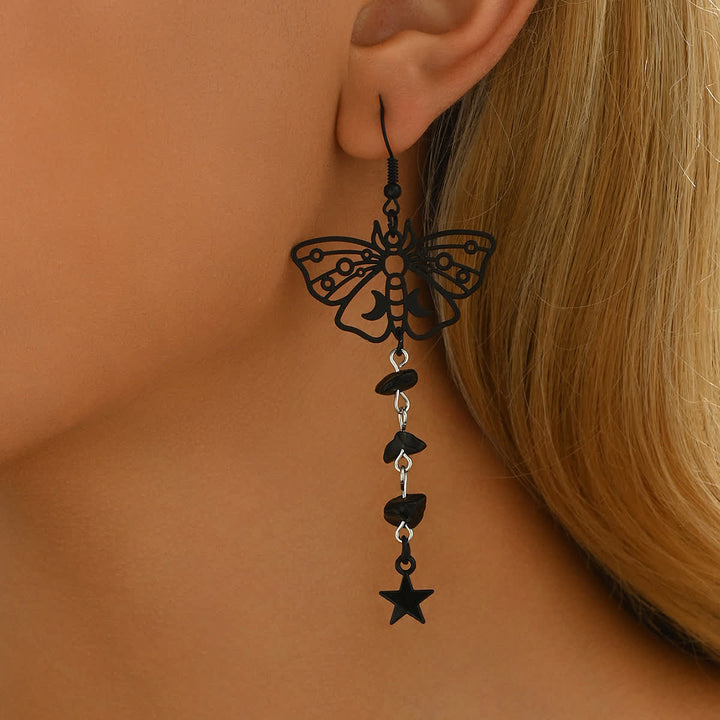 Boucles d'oreilles pendantes en cristal Luna Moth, lune et étoile célestes - image 4