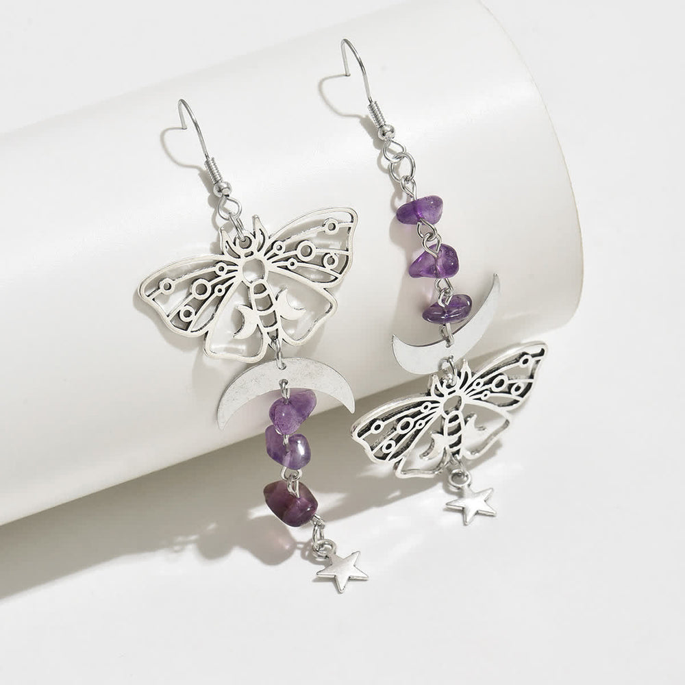Boucles d'oreilles pendantes en cristal Luna Moth, lune et étoile célestes - image 1