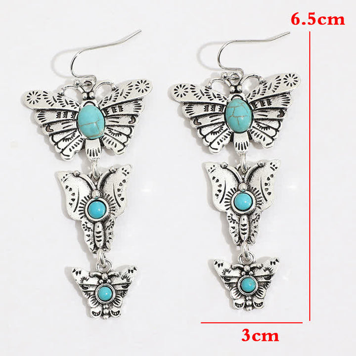 Boucles d'oreilles pendantes bohèmes turquoise à trois papillons, style western - image 3