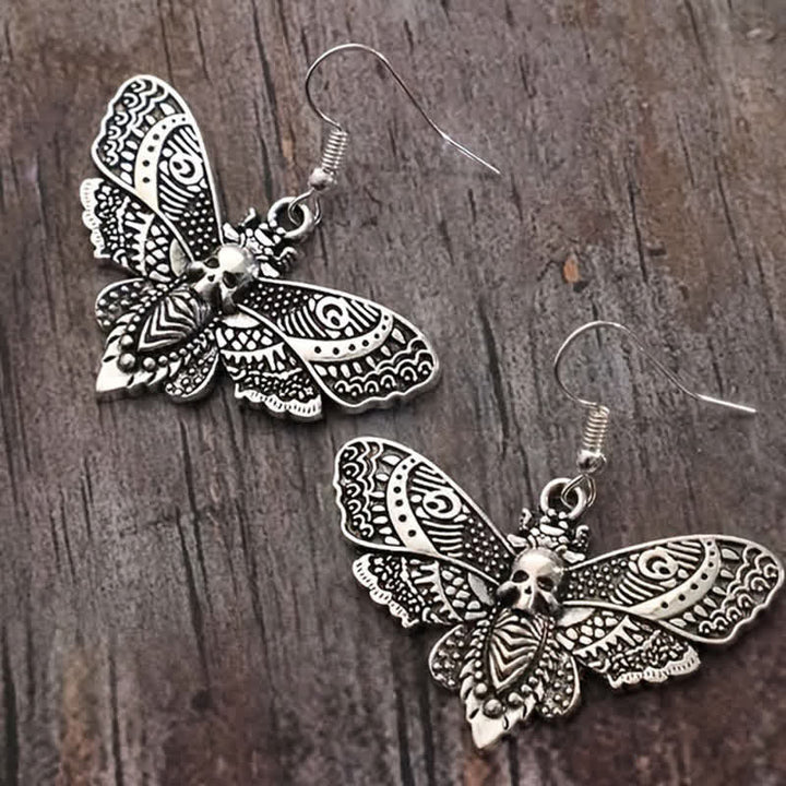 Boucles d'oreilles gothiques vintage envoûtantes, motif papillon de nuit et crâne - image 3