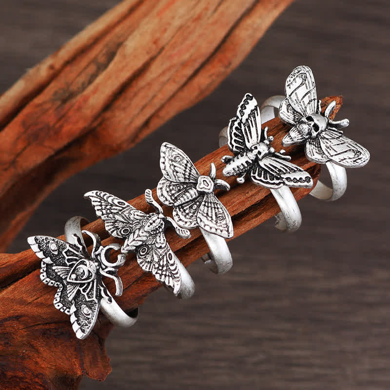 Collection de bagues d'ouverture gothiques à motif de crâne et de papillon de nuit - image 0