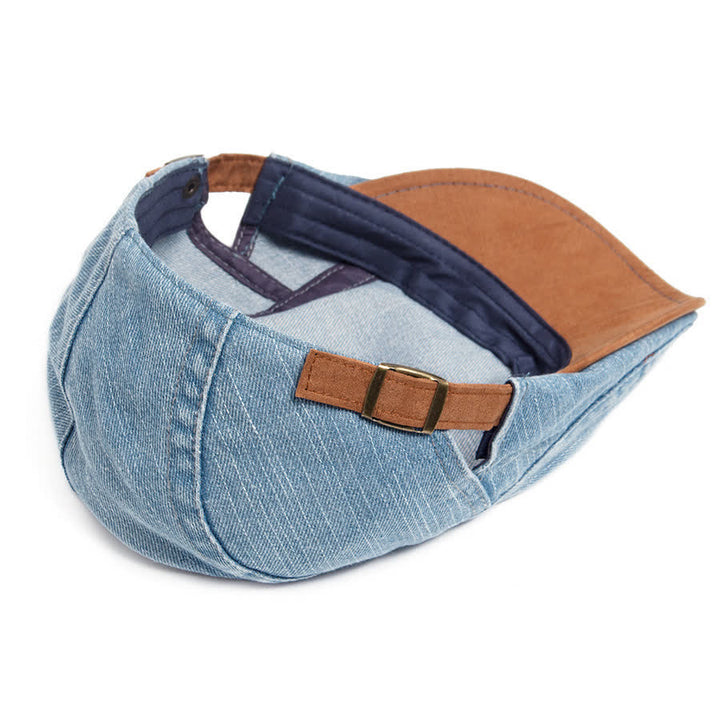 Béret plat en denim délavé à contraste de couleurs avec bord en daim - image 4