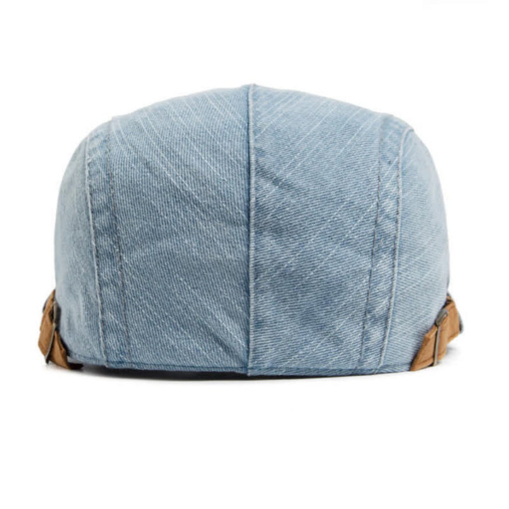 Béret plat en denim délavé à contraste de couleurs avec bord en daim - image 3