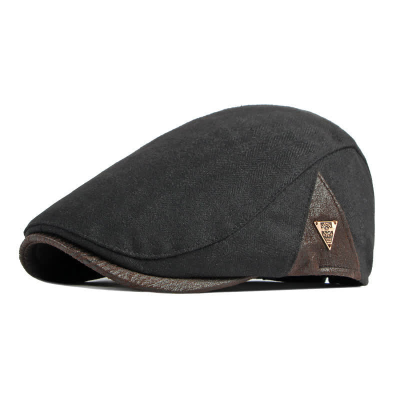 Béret plat chaud à chevrons discrets avec garniture en cuir - Noir - Réglable (21 5/8"-23 1/4") - image 7