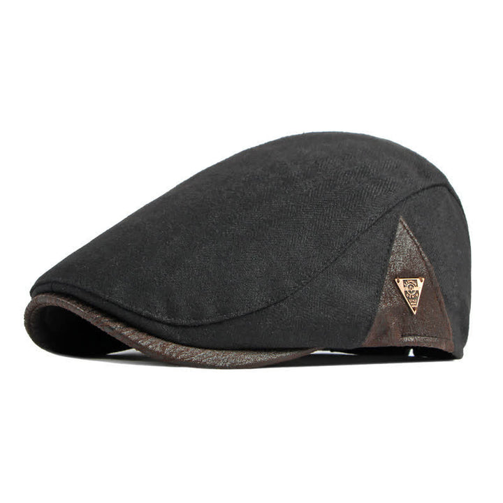 Béret plat chaud à chevrons discrets avec garniture en cuir - Noir - Réglable (21 5/8"-23 1/4") - image 7