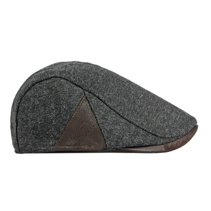 Béret plat chaud à chevrons discrets avec garniture en cuir - image 4